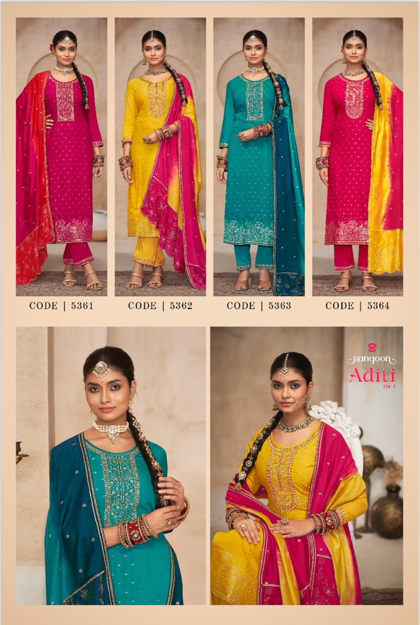 Aditi Vol 2 Rangoon Viscose Jacquard Readymade Pant Style Suits Exporter Gujarat