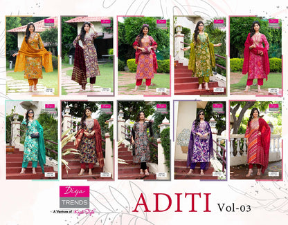Aditi Vol 3 Diya Trends Rayon Readymade Pant Style Suits Wholesaler Gujarat