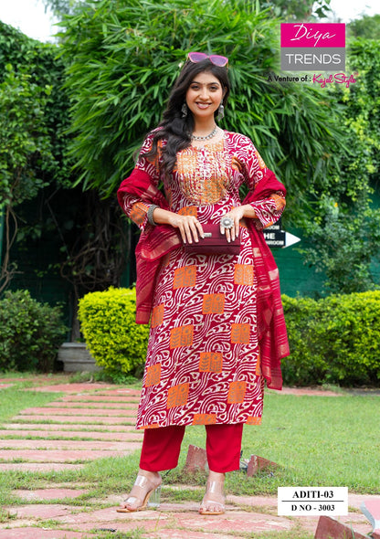 Aditi Vol 3 Diya Trends Rayon Readymade Pant Style Suits Wholesaler Gujarat