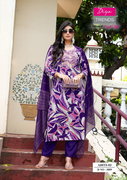 Aditi Vol 3 Diya Trends Rayon Readymade Pant Style Suits Wholesaler Gujarat