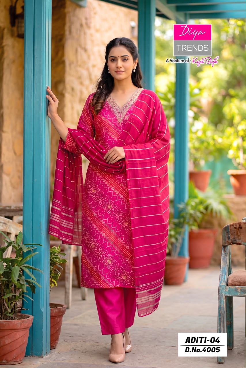 Aditi Vol 4 Diya Trends Rayon Readymade Pant Style Suits Wholesaler Ahmedabad