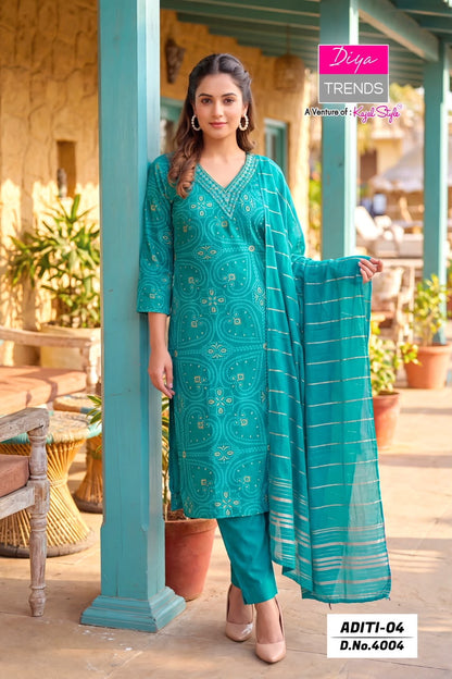 Aditi Vol 4 Diya Trends Rayon Readymade Pant Style Suits Wholesaler Ahmedabad