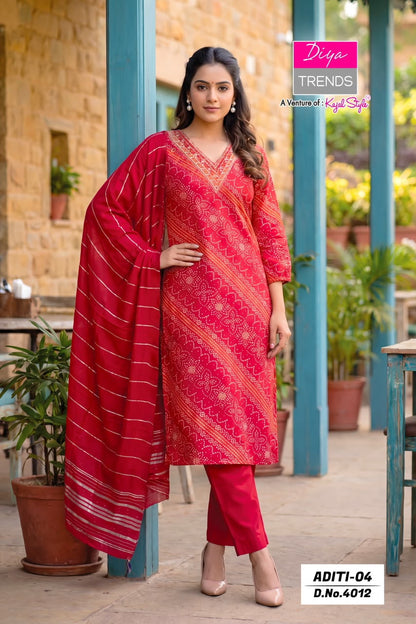 Aditi Vol 4 Diya Trends Rayon Readymade Pant Style Suits Wholesaler Ahmedabad