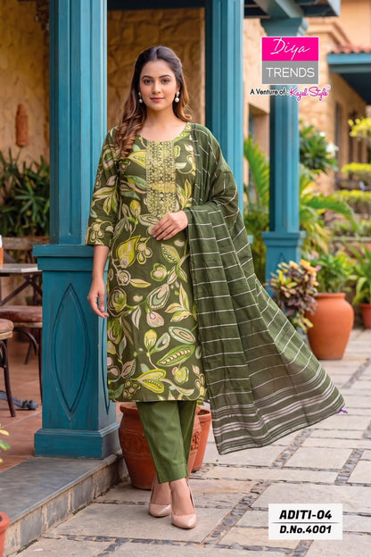 Aditi Vol 4 Diya Trends Rayon Readymade Pant Style Suits Wholesaler Ahmedabad