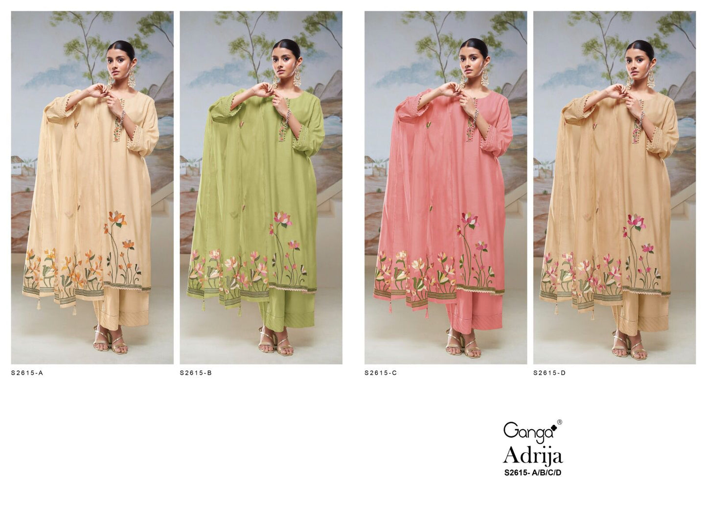 Adrija 2615 Ganga Bemberg Silk Plazzo Style Suits Manufacturer Gujarat