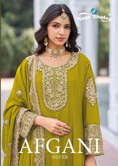 Afgani Silver Your Choice Chinon Pakistani Readymade Suits Exporter Ahmedabad