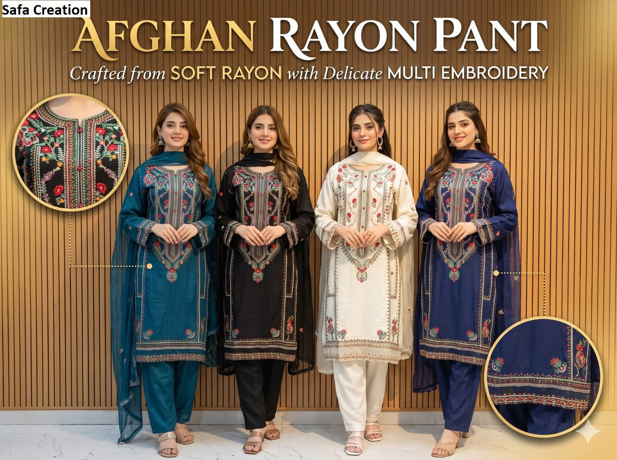 Afghan Rayon Safa Creation Pakistani Readymade Suits Supplier