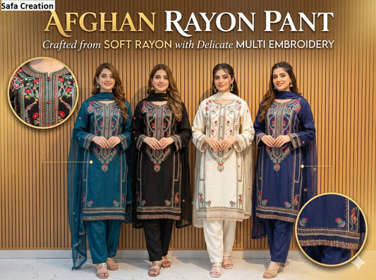 Afghan Rayon Safa Creation Pakistani Readymade Suits Supplier