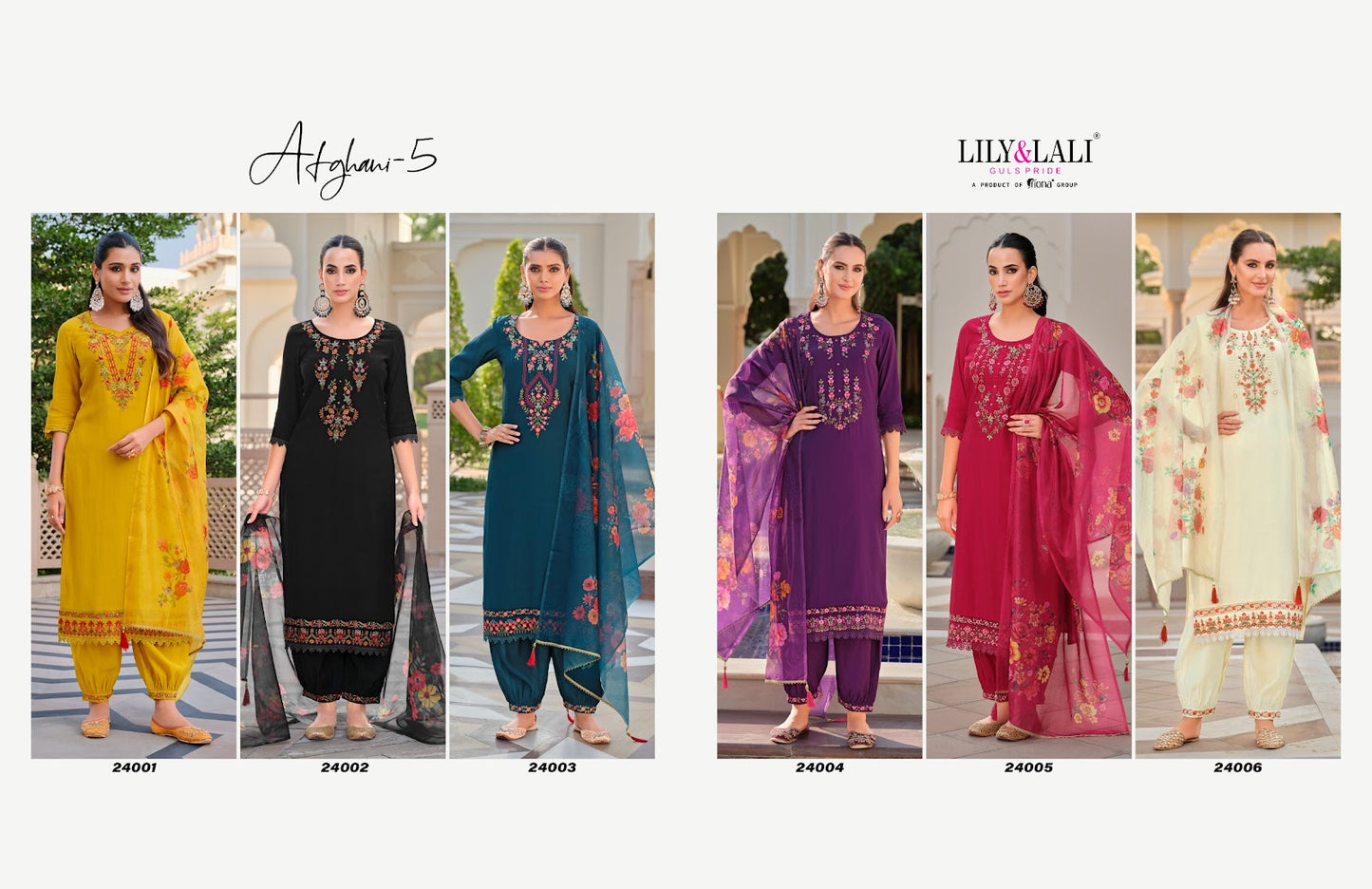 Afghani 5 Lily Lali Milan Silk Readymade Pant Style Suits Wholesale Rate