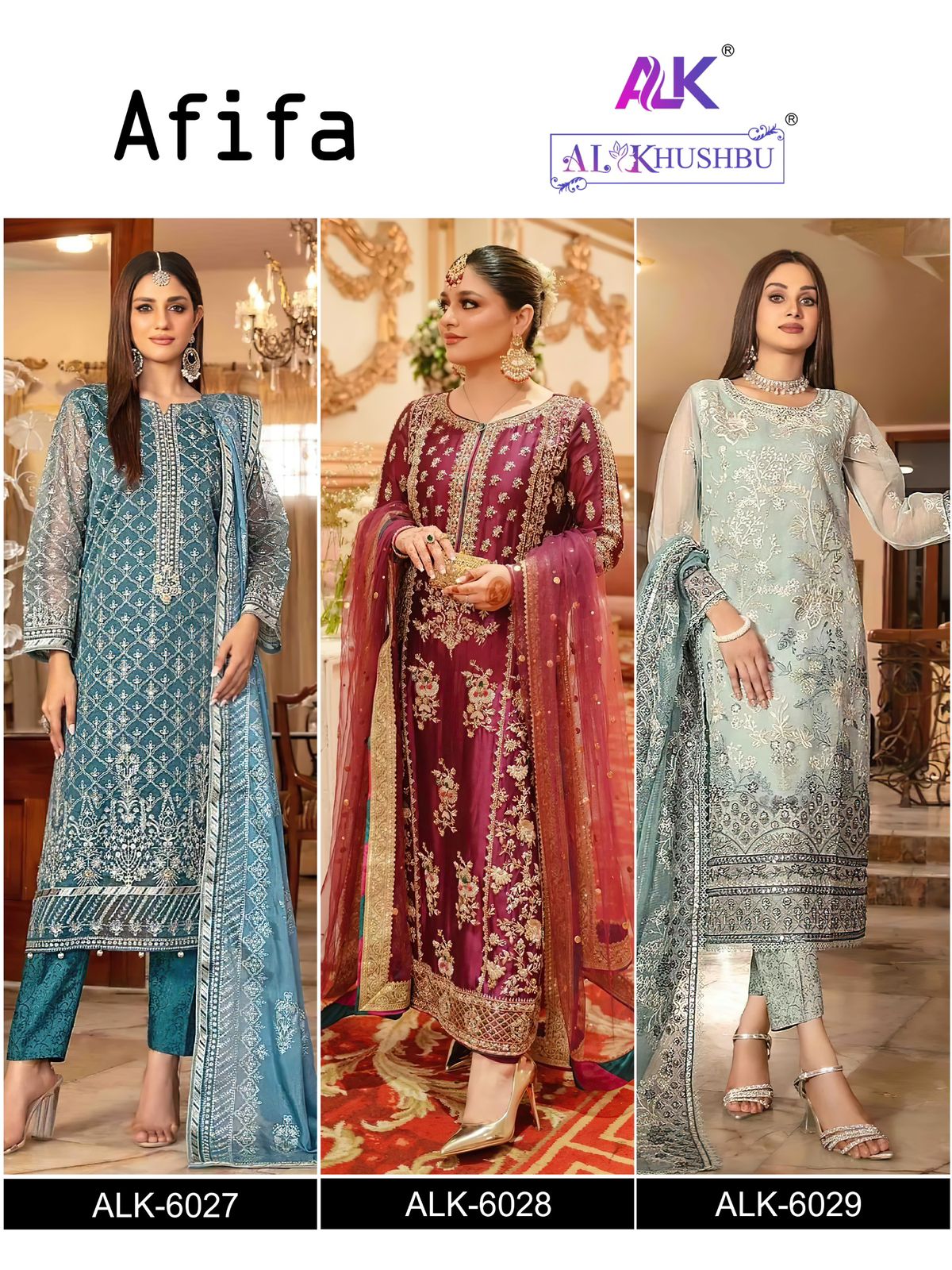 Afifa 6027-6029 Alk Georgette Pakistani Salwar Suits Wholesaler India