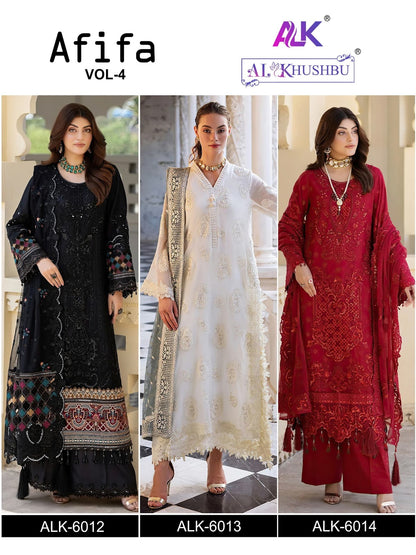 Afifa Vol 4 6012-6014 Alk Georgette Pakistani Salwar Suits Wholesaler