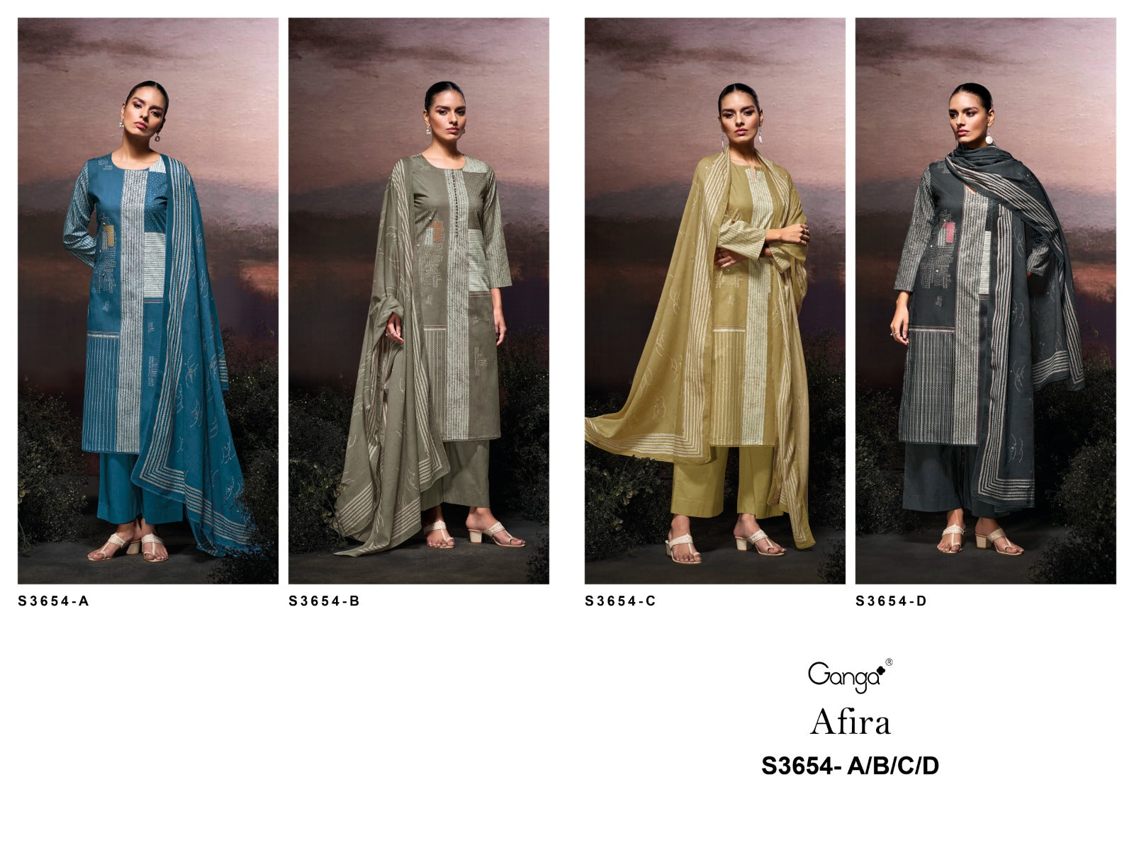 Afira 3654 Ganga Premium Cotton Plazzo Style Suits Wholesaler Ahmedabad
