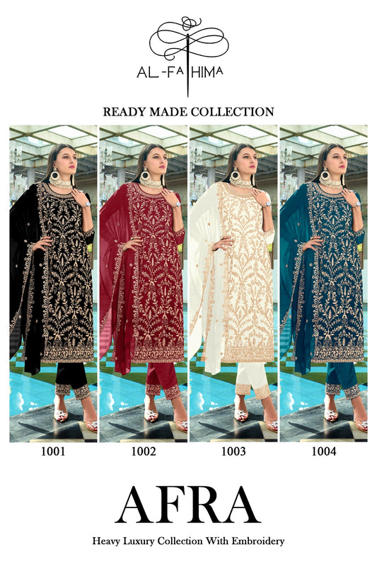 Afra Al Fathima Fox Georgette Readymade Pant Style Suits Wholesale Price