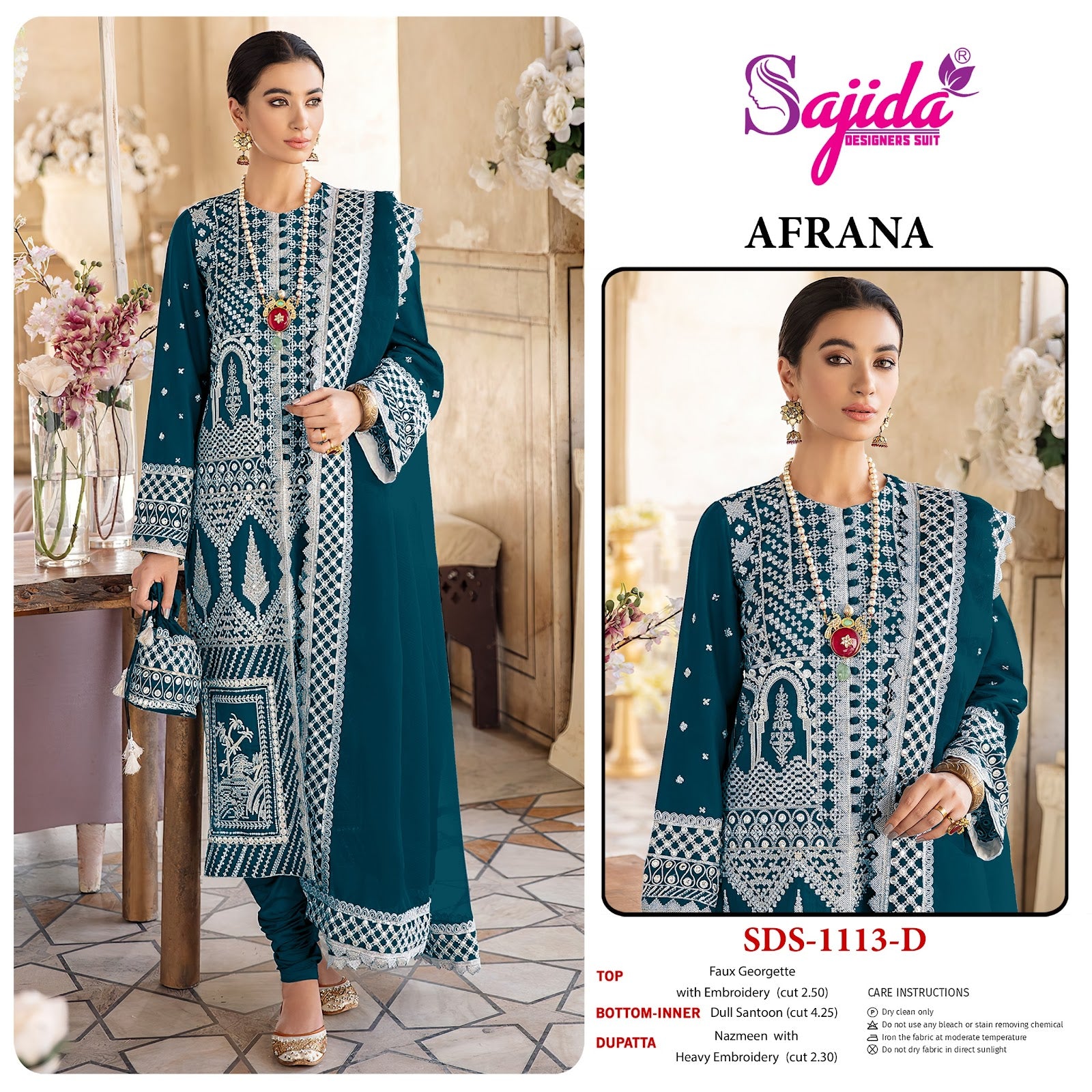 Afrana 1113 Sajida Georgette Pakistani Salwar Suits Supplier Ahmedabad