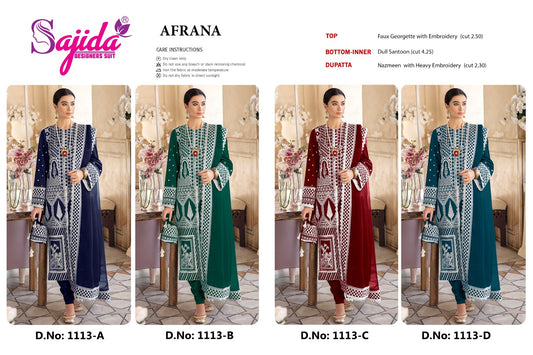 Afrana 1113 Sajida Georgette Pakistani Salwar Suits Supplier Ahmedabad