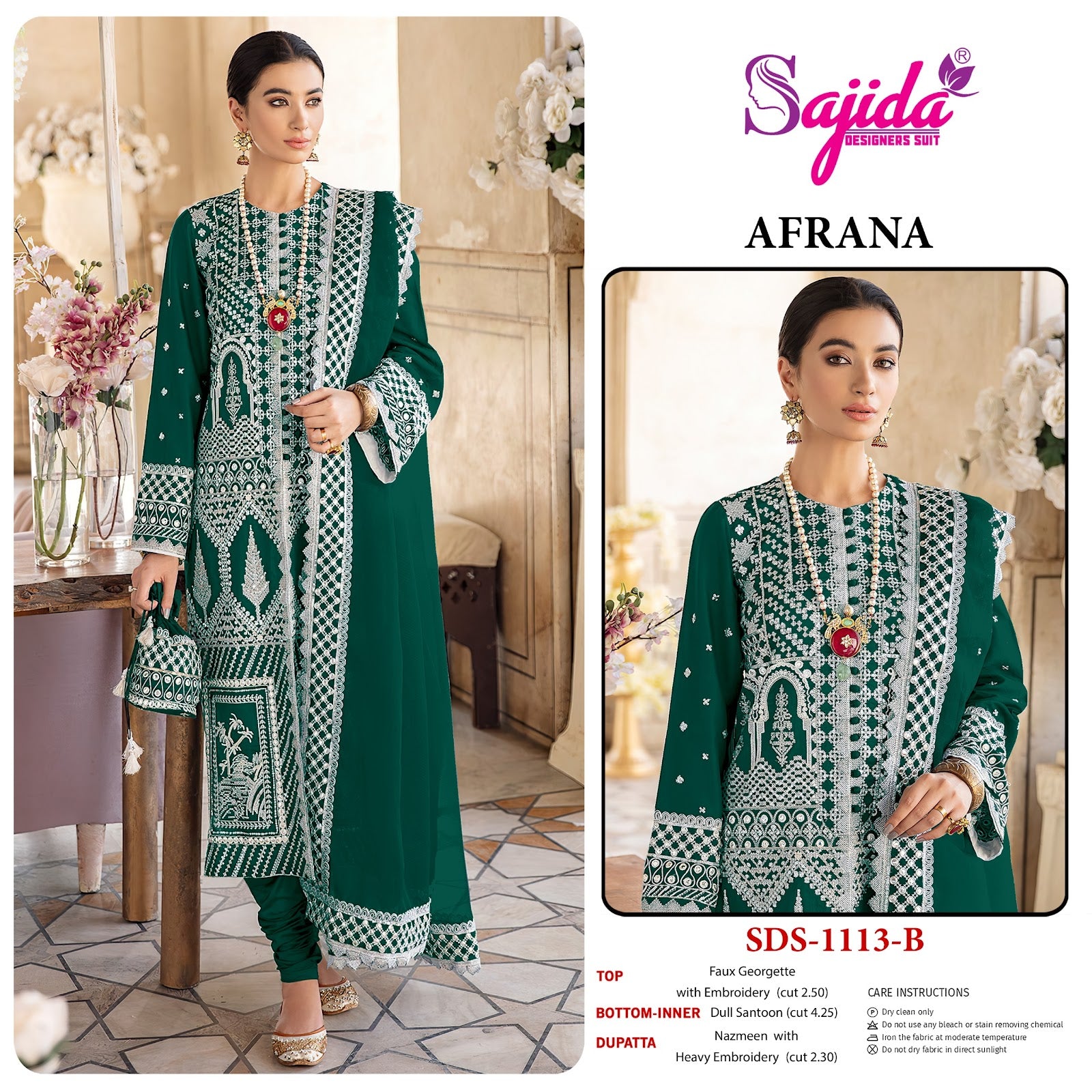 Afrana 1113 Sajida Georgette Pakistani Salwar Suits Supplier Ahmedabad