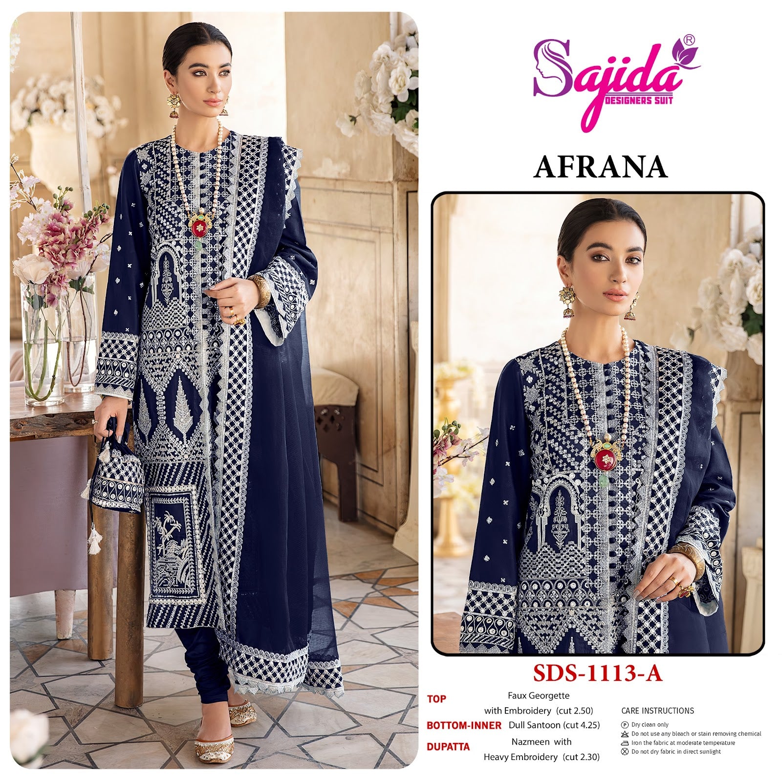 Afrana 1113 Sajida Georgette Pakistani Salwar Suits Supplier Ahmedabad