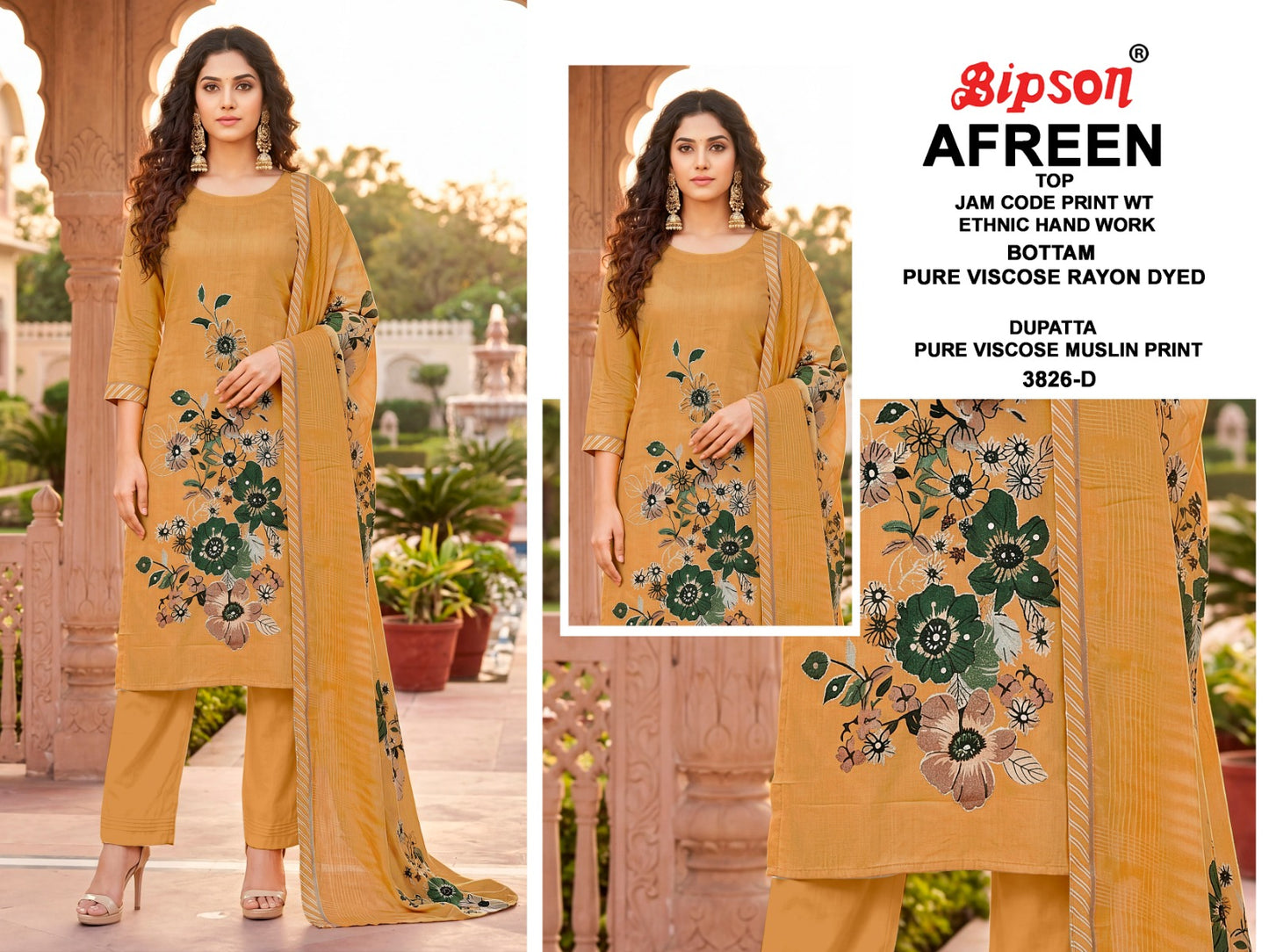 Afreen 3826 Bipson Prints Jam Cotton Pant Style Suits Exporter India