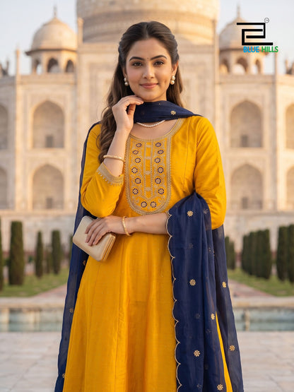 Afreen Blue Hills Vichitra Readymade Anarkali Suits Wholesaler India