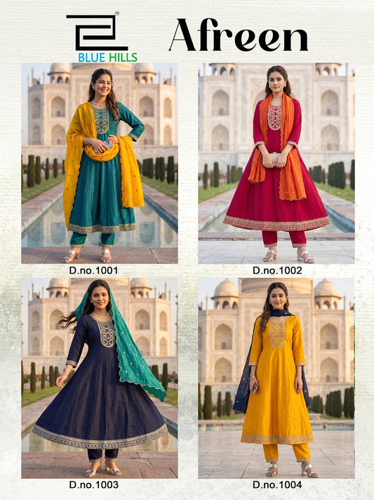Afreen Blue Hills Vichitra Readymade Anarkali Suits Wholesaler India