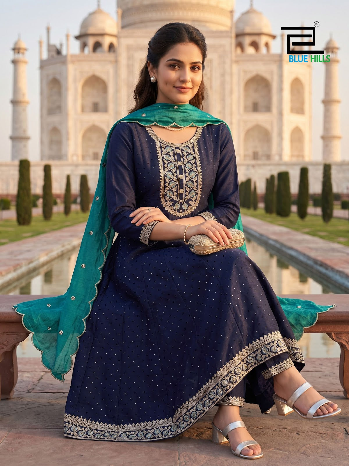 Afreen Blue Hills Vichitra Readymade Anarkali Suits Wholesaler India