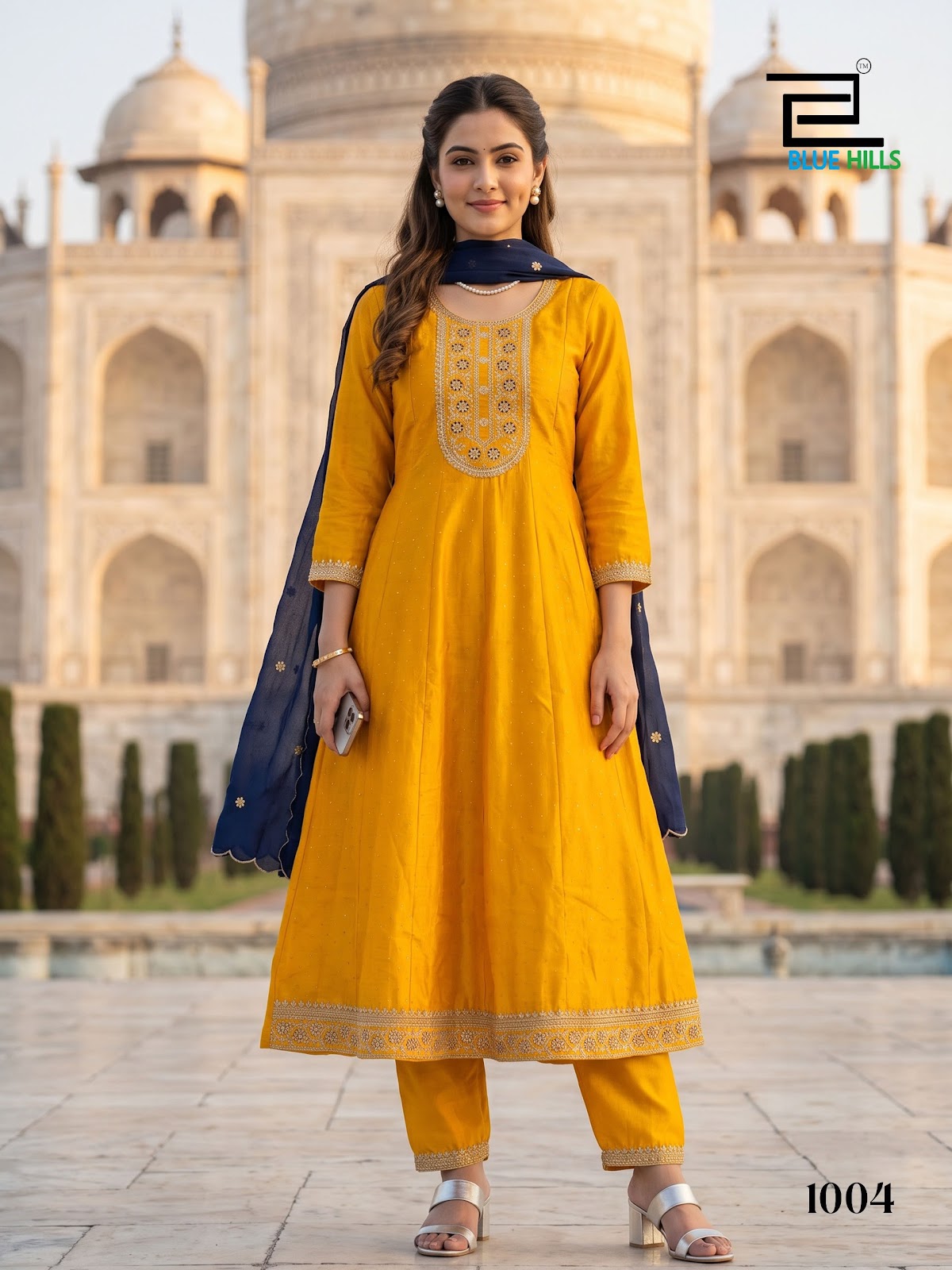 Afreen Blue Hills Vichitra Readymade Anarkali Suits Wholesaler India