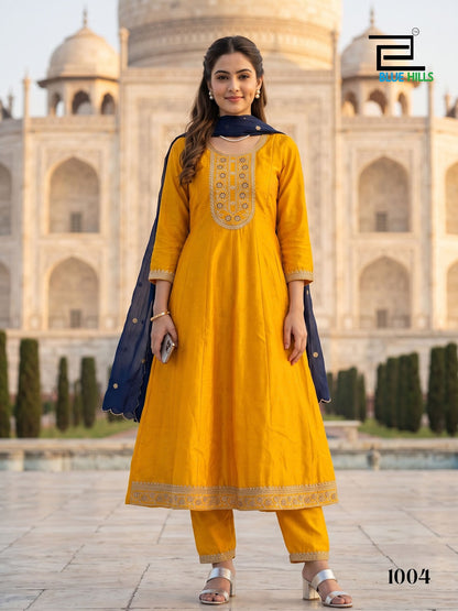 Afreen Blue Hills Vichitra Readymade Anarkali Suits Wholesaler India
