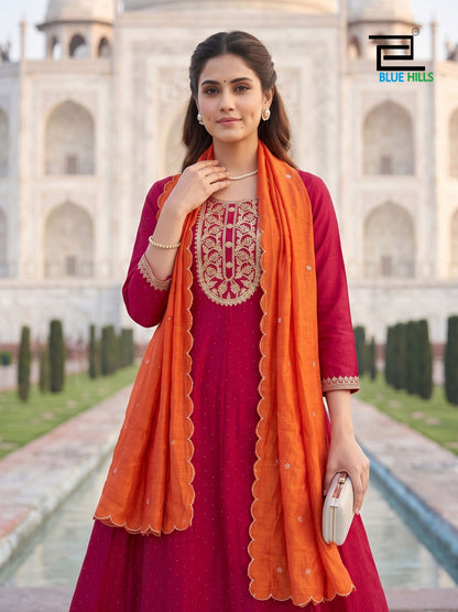 Afreen Blue Hills Vichitra Readymade Anarkali Suits Wholesaler India