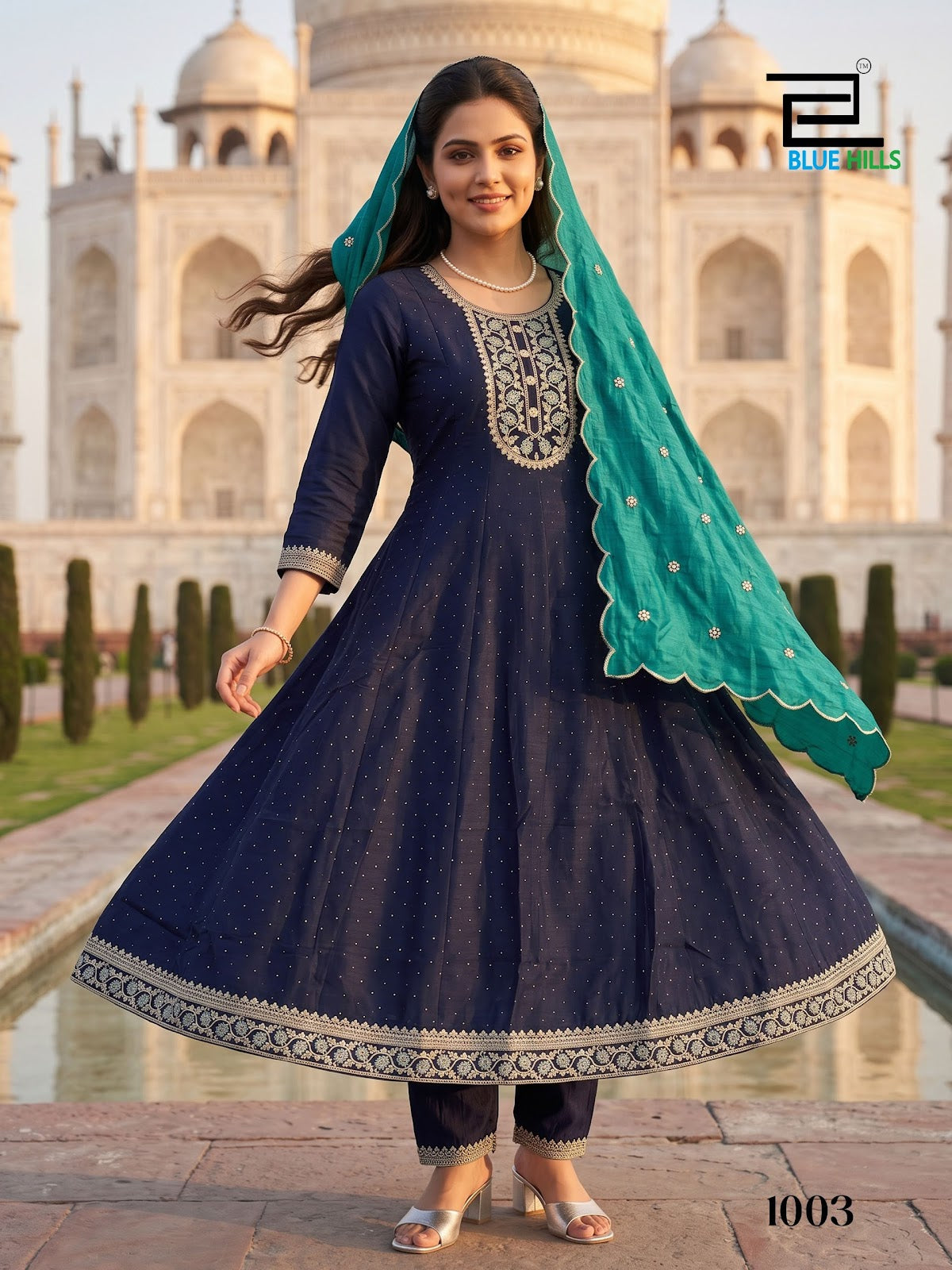 Afreen Blue Hills Vichitra Readymade Anarkali Suits Wholesaler India
