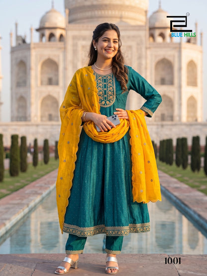 Afreen Blue Hills Vichitra Readymade Anarkali Suits Wholesaler India