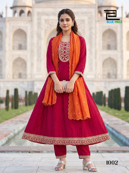Afreen Blue Hills Vichitra Readymade Anarkali Suits Wholesaler India