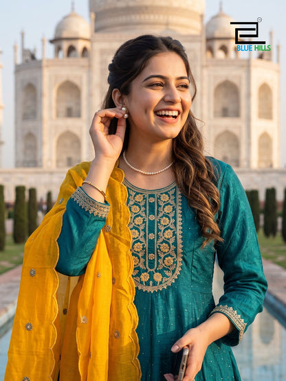 Afreen Blue Hills Vichitra Readymade Anarkali Suits Wholesaler India