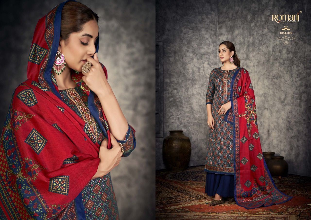 Afreen Romani Spun Pashmina Suits Exporter Ahmedabad