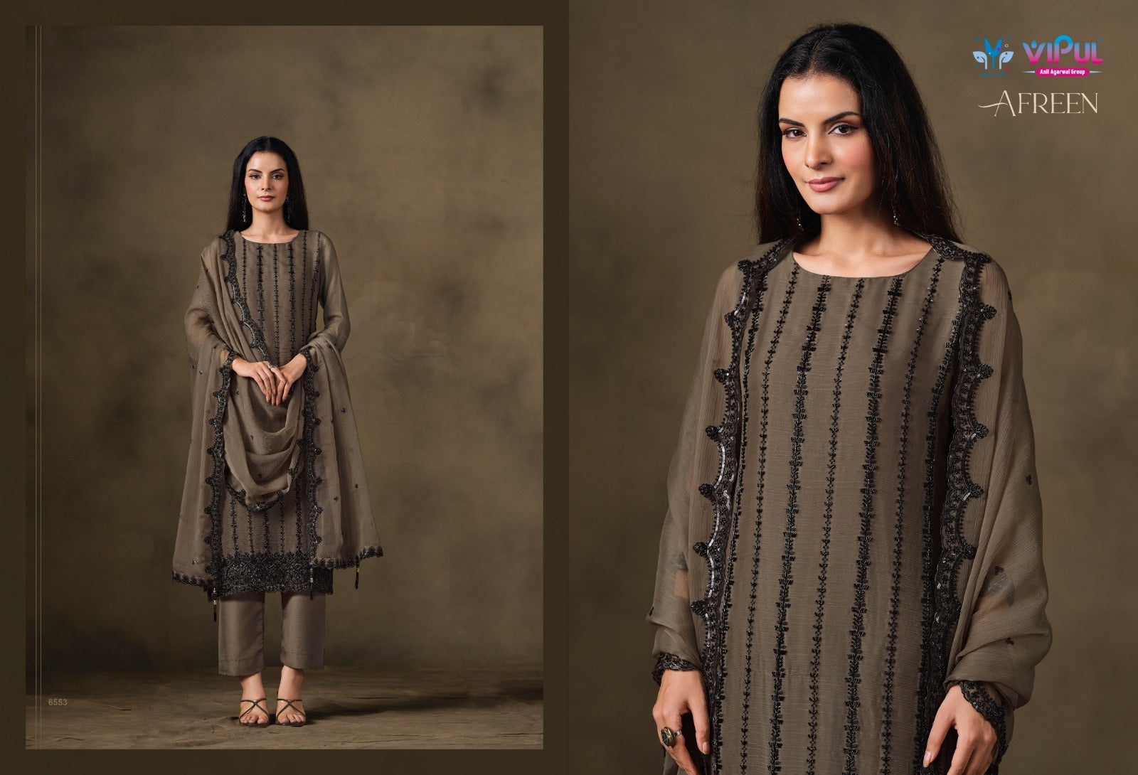 Afreen Vipul Chiffon Pant Style Suits Manufacturer Ahmedabad