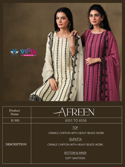 Afreen Vipul Chiffon Pant Style Suits Manufacturer Ahmedabad