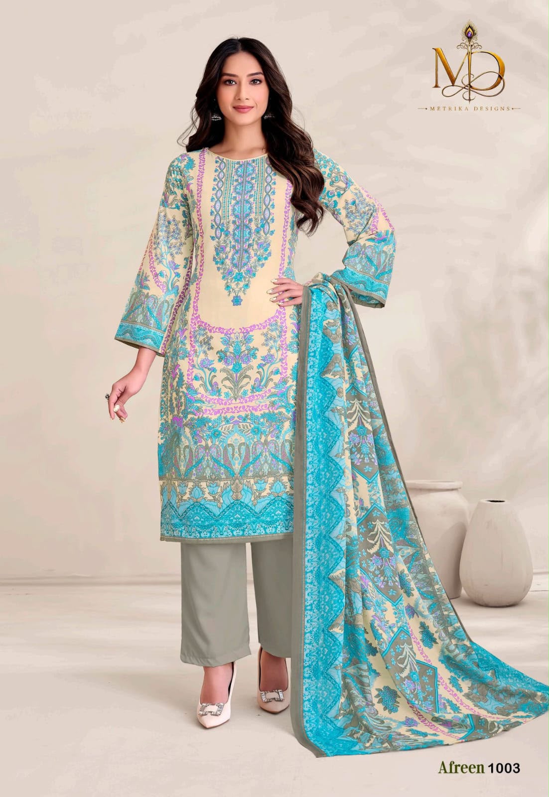 Afreen Vol 1 Metrika Designs Mix Cotton Karachi Salwar Suits Exporter Ahmedabad