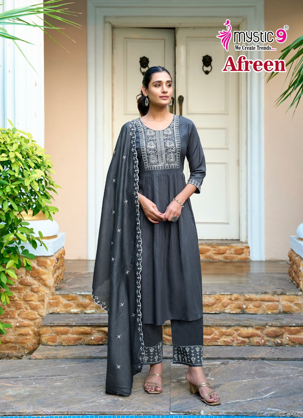 Afreen Vol 1 Mystic 9 Italian Viscose Readymade Pant Style Suits Supplier India