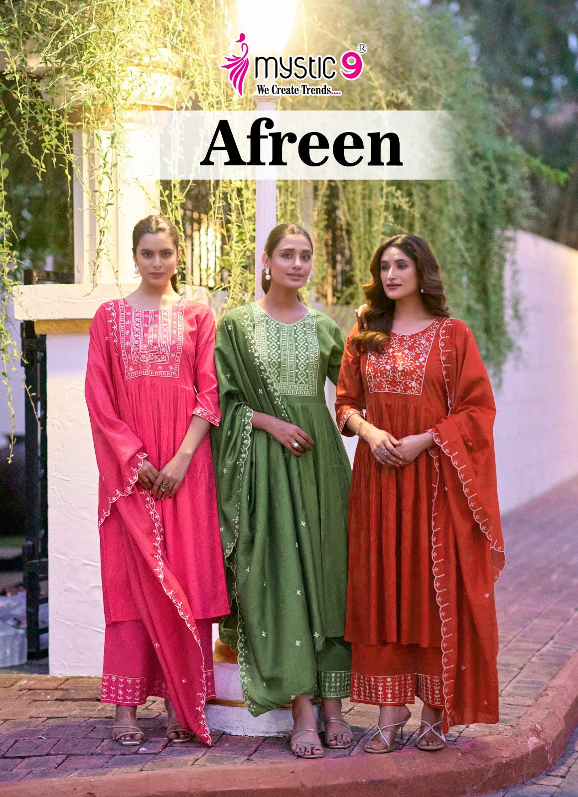 Afreen Vol 1 Mystic 9 Italian Viscose Readymade Pant Style Suits Supplier India
