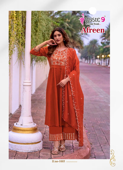 Afreen Vol 1 Mystic 9 Italian Viscose Readymade Pant Style Suits Supplier India