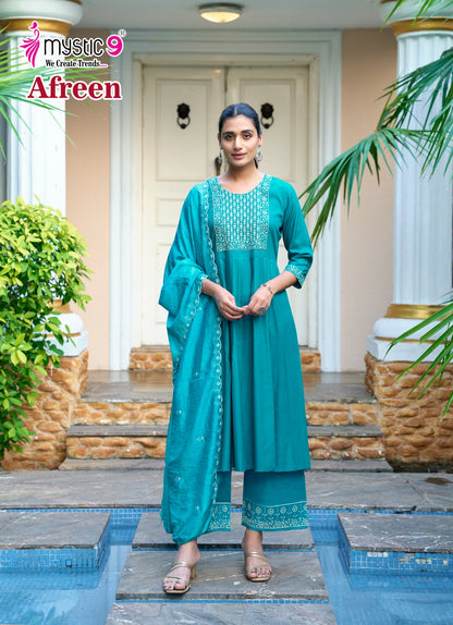 Afreen Vol 1 Mystic 9 Italian Viscose Readymade Pant Style Suits Supplier India