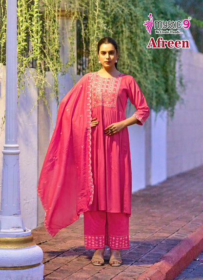 Afreen Vol 1 Mystic 9 Italian Viscose Readymade Pant Style Suits Supplier India