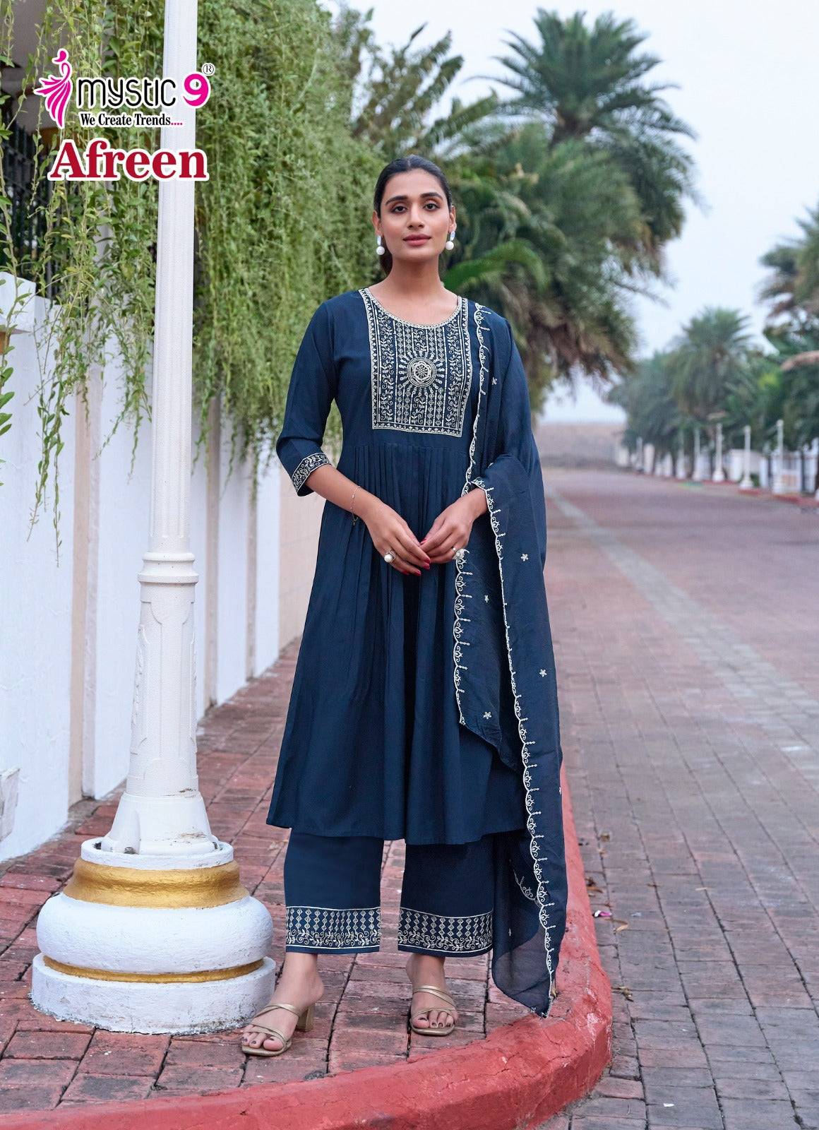 Afreen Vol 1 Mystic 9 Italian Viscose Readymade Pant Style Suits Supplier India