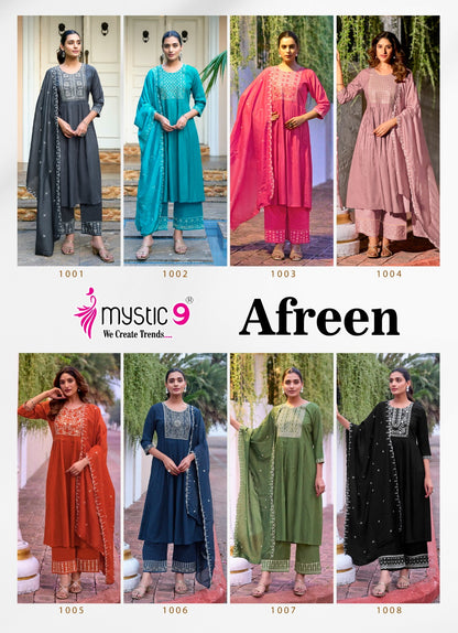 Afreen Vol 1 Mystic 9 Italian Viscose Readymade Pant Style Suits Supplier India