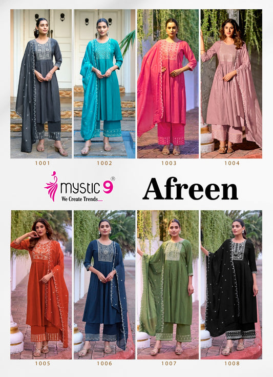 Afreen Vol 1 Mystic 9 Italian Viscose Readymade Pant Style Suits Supplier India