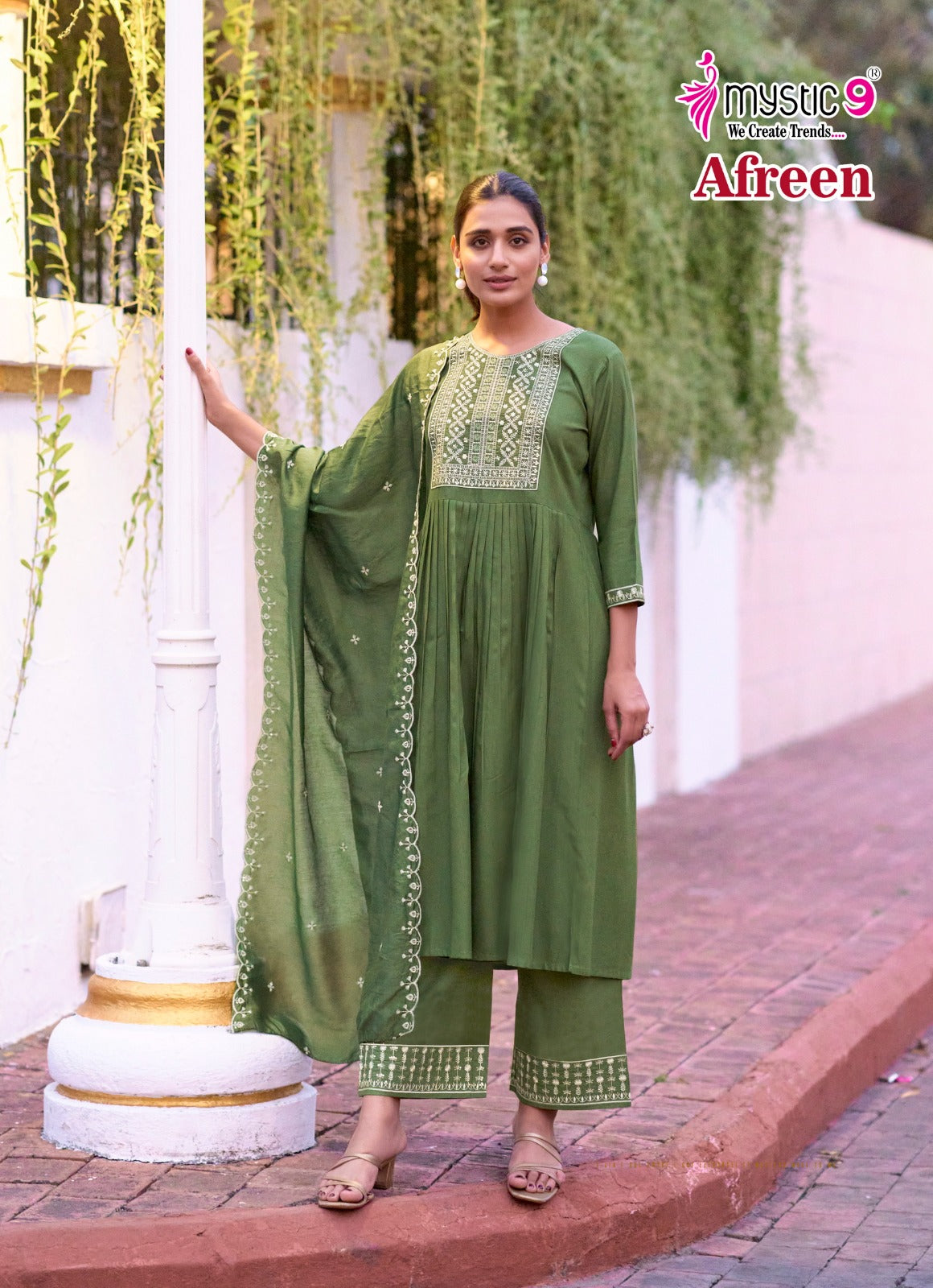 Afreen Vol 1 Mystic 9 Italian Viscose Readymade Pant Style Suits Supplier India