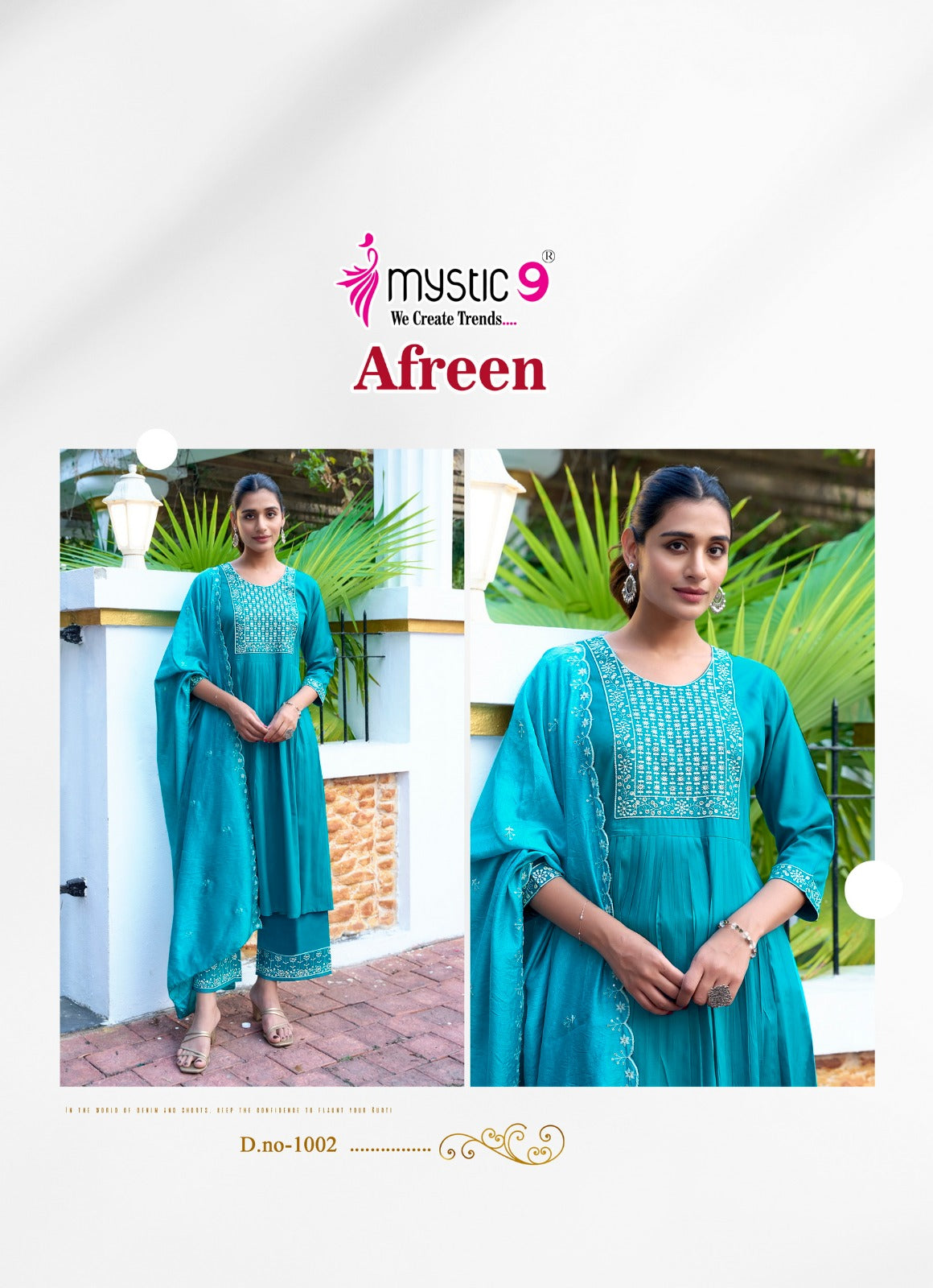 Afreen Vol 1 Mystic 9 Italian Viscose Readymade Pant Style Suits Supplier India