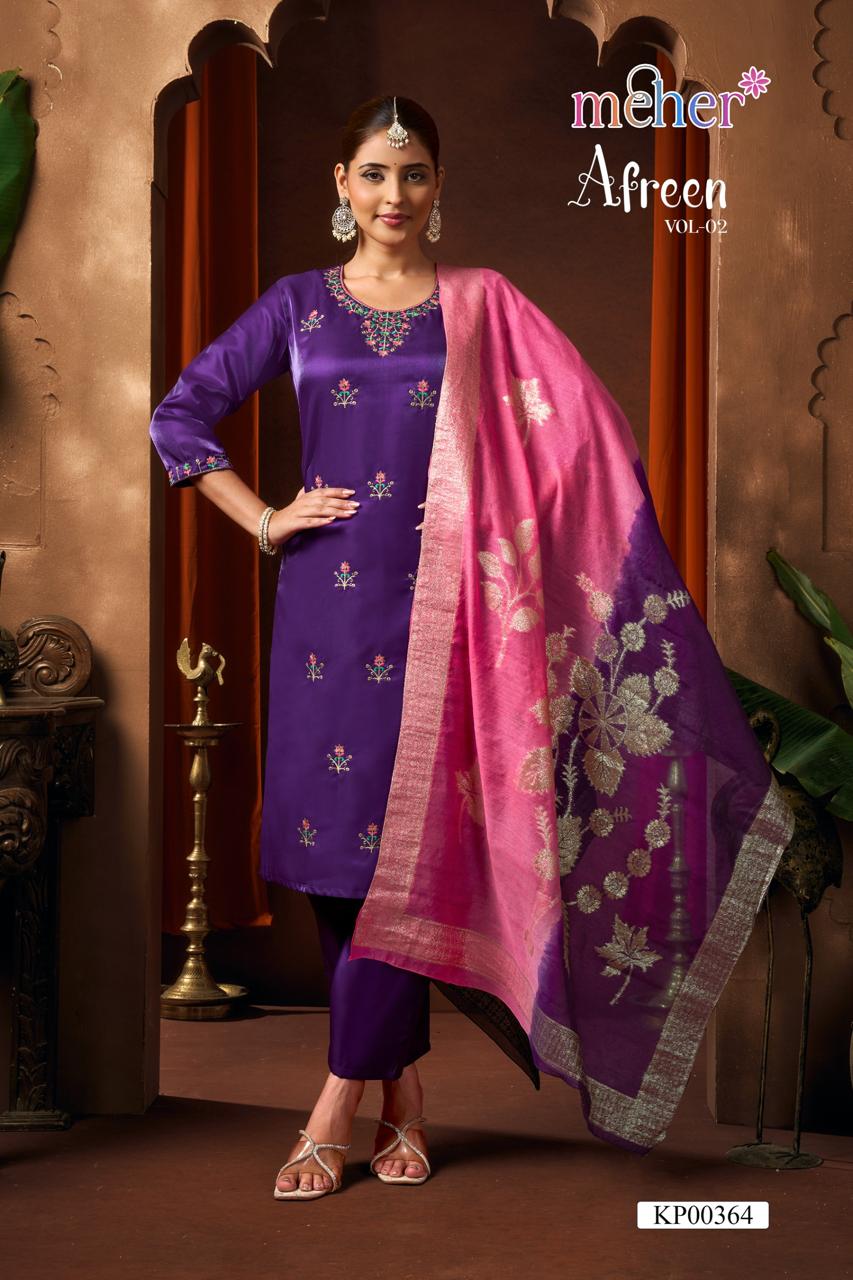 Afreen Vol 2 Meher Satin Readymade Pant Style Suits Wholesale Price
