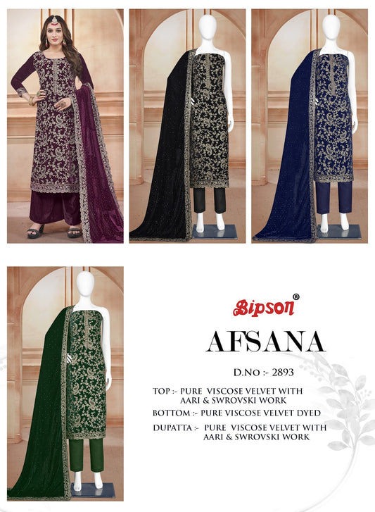 Afsana 2893 Bipson Prints Viscose Velvet Suits Wholesaler India