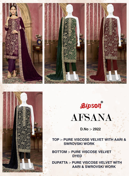 Afsana 2922 Bipson Prints Viscose Velvet Suits Exporter India