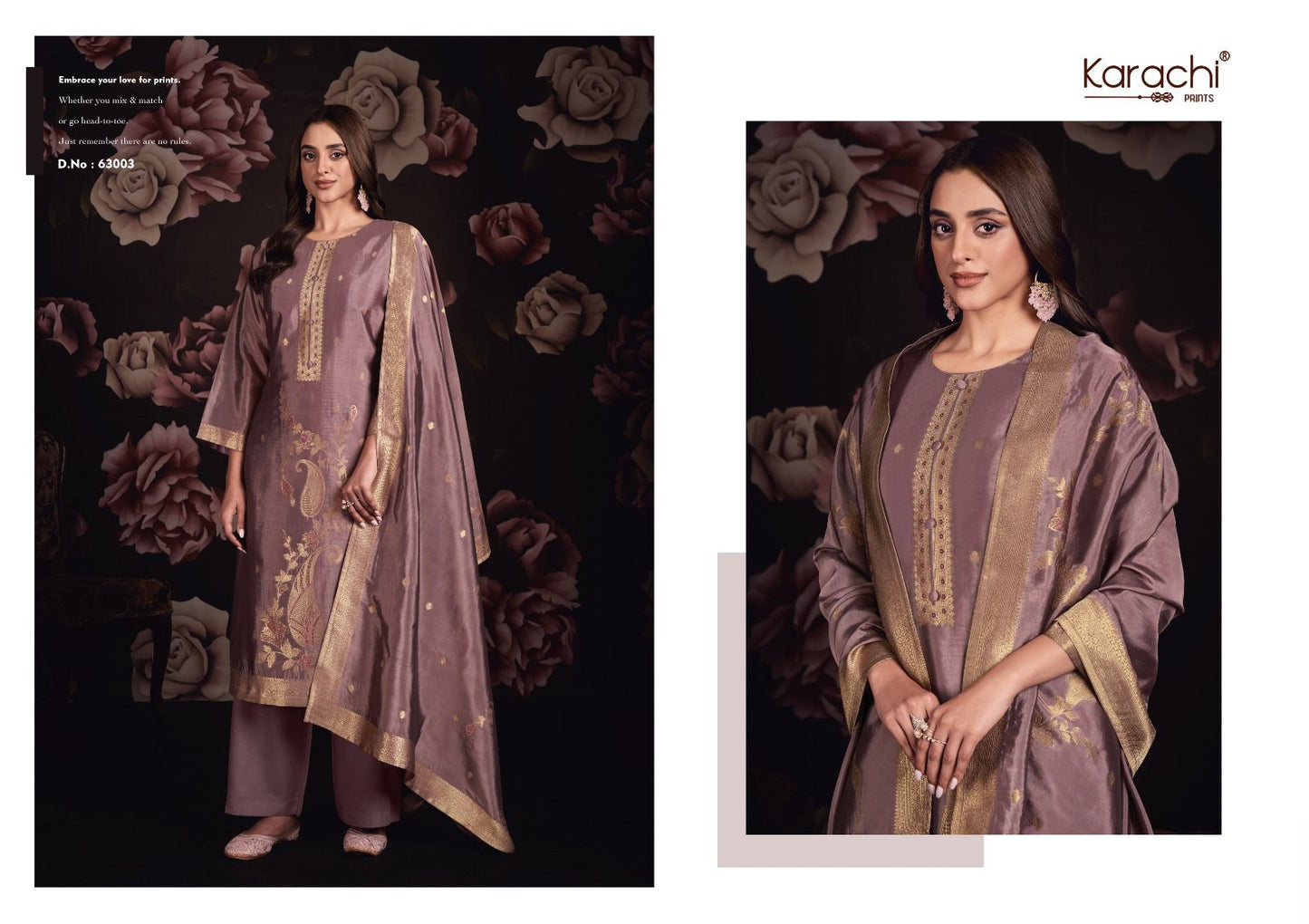 Afsana Karachi Prints Silk Plazzo Style Suits Wholesale Price